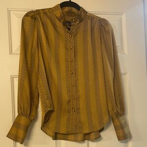 Ann Taylor Mustard Polka Dot Button-Up Blouse
